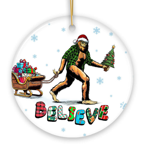 Funny Big Foot Believe Christmas Ornament, Sasquatch Humor Holiday Decor