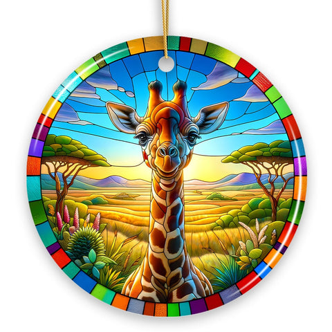 Giraffe Grace Stained Glass Style Ceramic Ornament, African Animals Christmas Gift and Decor