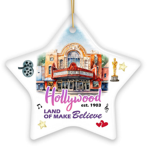 Hollywood the Land of Make Believe Artwork Ceramic Ornament, A Thespian’s Dream of Being Famous, California Gift
