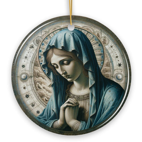 Holy Madonna Virgin Mary in Prayer Ceramic Ornament, Religious Painting Souvenir And Decor