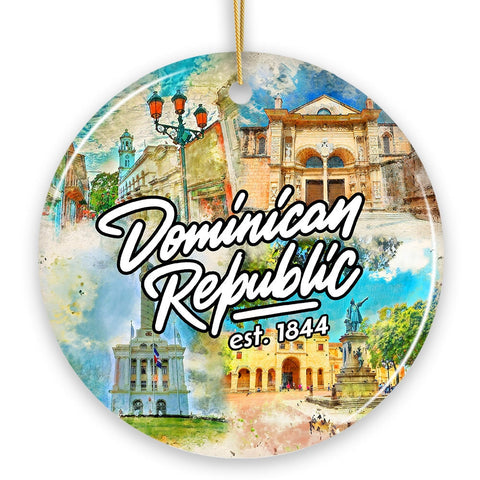 Illustrated Tropical Dominican Republic Ceramic Ornament, Caribbean Travel Souvenir and Christmas Gift