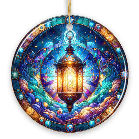 Illustrious Lantern Stained Glass Style Ceramic Ornament, Christmas Gift and Decor