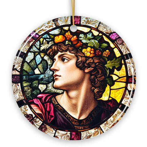 Masculine Beauty in Renaissance Italy Stained Glass Themed Christmas Ornament, Artistic Medieval Gift
