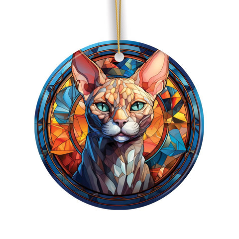 Mystical Feline Bewitching Cat Stained Glass Style Ceramic Ornament, Halloween Themed Christmas Gift and Decor