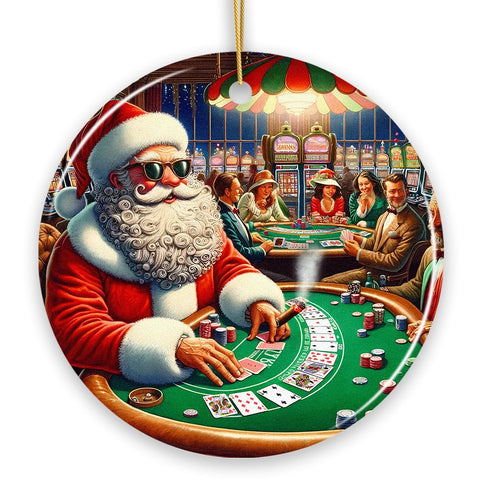 North Pole Poker Night Santa Claus at the Casino Christmas Ornament, High Roller Holiday Decor