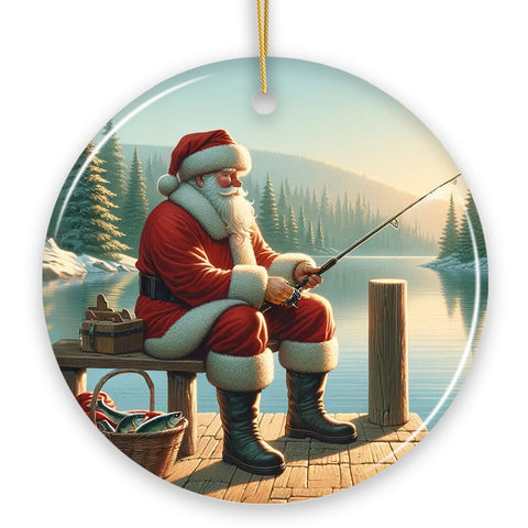 Peaceful Fishing Session with Santa Claus Christmas Ornament, Gift for Anglers