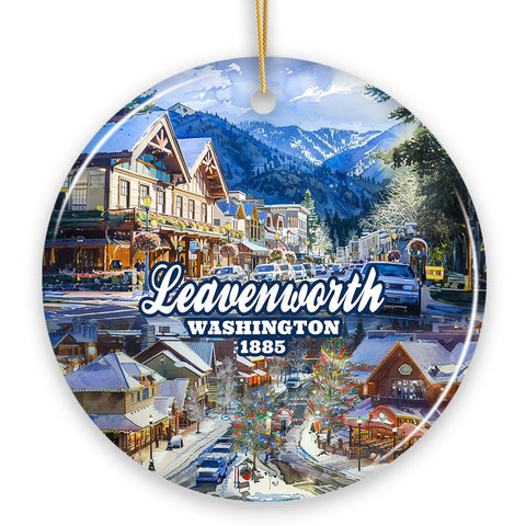 Picturesque Leavenworth Town in the Cascade Mountains Ornament, Washington State Souvenir and Christmas Decoration