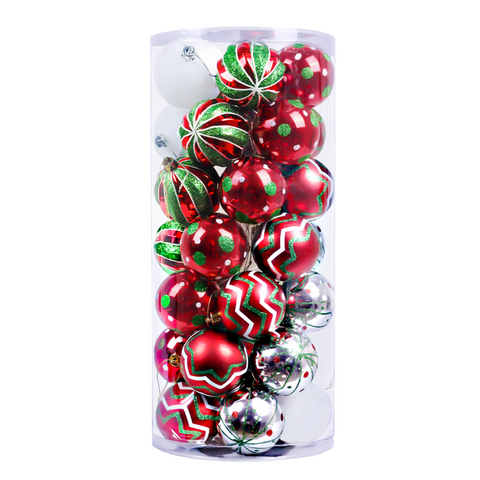 Playfully Patterned Christmas Ornament Bauble Set, 35 Round Holiday Balls