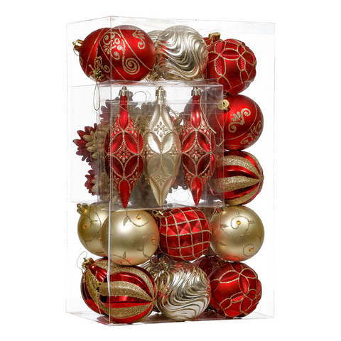 Red and Gold Glitter Luxury Shatterproof Christmas Ornament Bauble Set