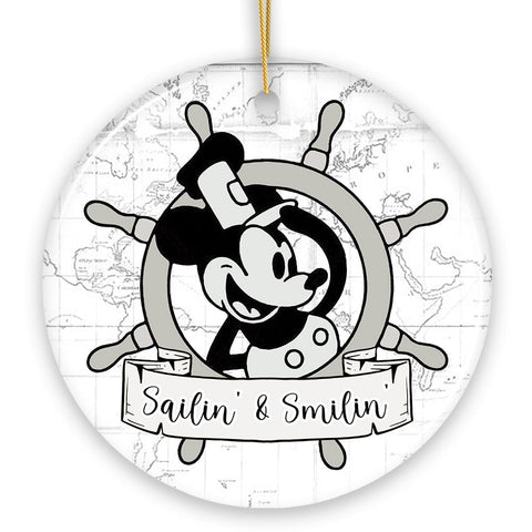 Sailin' and Smilin' Quote Christmas Ornament, Vintage Steamboat Willie Keepsake