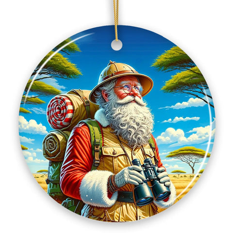 Santa Claus on a Safari Adventure Ornament, Christmas Gift and Decor for Explorers