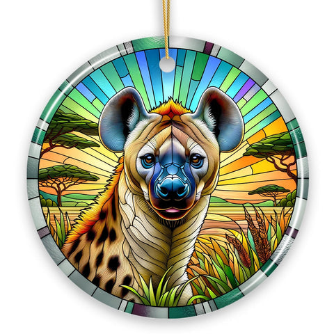 Savannah Scavenger Hyena Stained Glass Style Ceramic Ornament, Safari Animals Christmas Gift and Decor