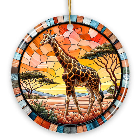 Serengeti Splendor Giraffe Stained Glass Style Ceramic Ornament, Safari Animals Christmas Gift and Decor
