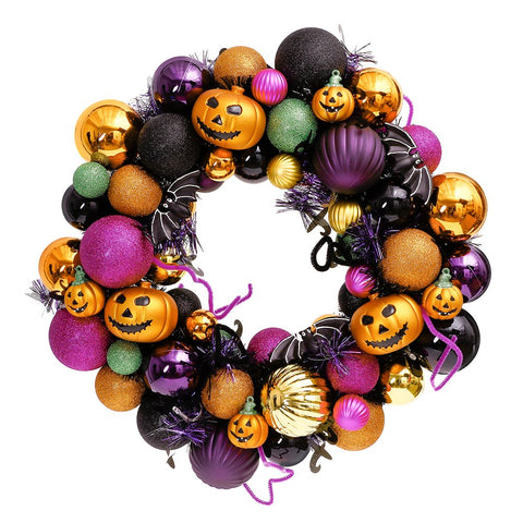 Spooktacular Halloween Ornament Bauble Wreath, Spooky Door or Home Decoration with Pumpkins, Bats, Spiders