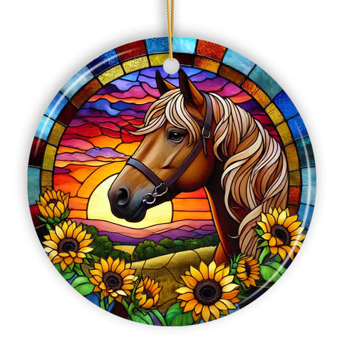 Sunset Horse and Sunflowers Ornament, Breathtaking Gift for Horse Lovers