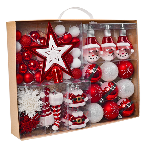 Super Santa Christmas Ornament Mega Bundle Set, Red and White Baubles, Snowman, Suit, Belt, and Snowflakes