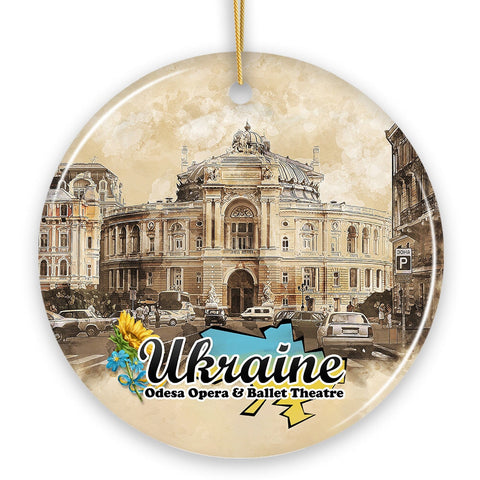 Ukraine Vintage City Artwork Ornament, Odesa Opera and Ballet Theatre Ukrainian Souvenir
