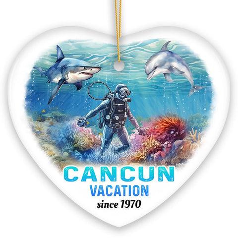Unique Cancun Mexico Vacation Ornament, Tropical Mexican Ocean Keepsake Art and Decor