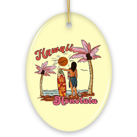 Unique Hawaii Cartoon Art Christmas Ornament, Holiday Gift for Surfers