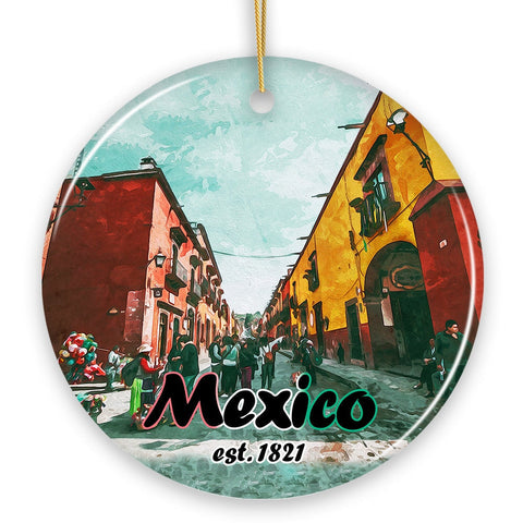Urban Mexico Scenic Traveler Ornament, Mexican Mercado and Street Christmas Gift