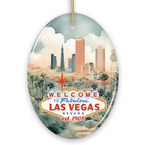 Vintage Hand Drawn Art of Las Vegas Ornament, Nevada Christmas Gift Souvenir