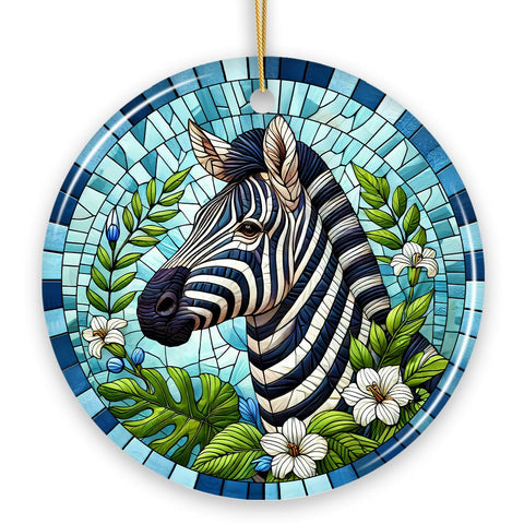 Zebra Stripes Safari Stained Glass Style Ceramic Ornament, African Animals Christmas Gift and Decor