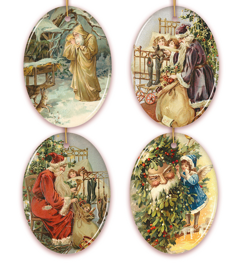 Father Santa Victorian Style Ceramic Christmas Ornament Bundle