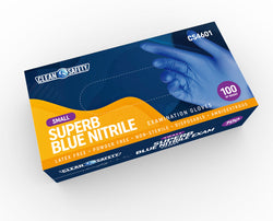 Superb Blue Nitrile Powder Free Examination Gloves, Single Use - Small - 100 ct 10 Pack