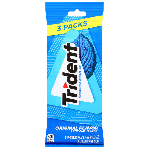 Trident Sugar Free Original Flavor Gum 3 - 14 Stick Packages - 42 CT 20 Pack