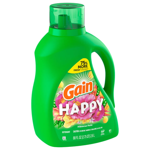 Gain Liquid Laundry Detergent, Happy, 88 fl oz, 61 Loads, HE Compatible