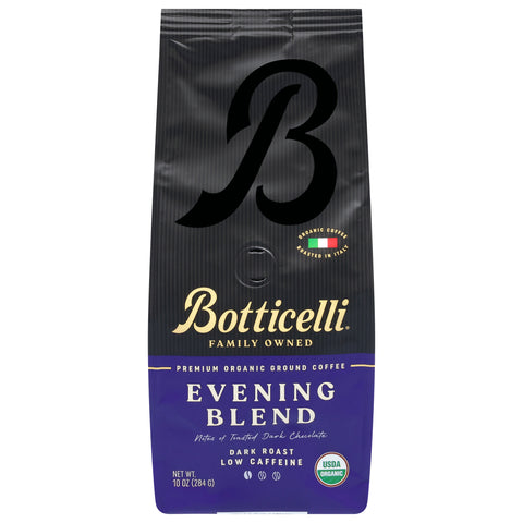 Botticelli Low Caffeine Premium Organic Ground Dark Roast Evening Blend Coffee 10 oz