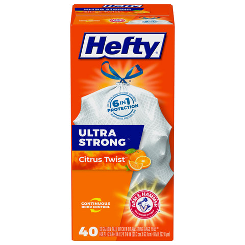 Hefty Ultra Strong 13 Gallon Drawstring Citrus Twist Tall Kitchen Bags 40 ea