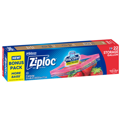 Ziploc Gallon Storage Seal Top Bags Bonus Pack 22 Bags