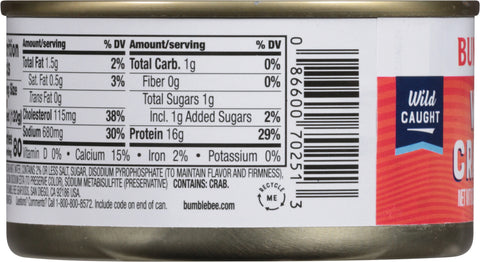 Bumble Bee Crabmeat Fancy White 6 OZ