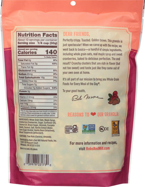 Bob's Red Mill Gluten Free Cranberry Almond Granola 11 OZ