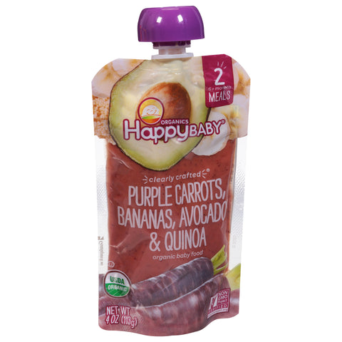 Happy Baby Organics 2 (6+ Months) Organic Purple Carrots, Bananas, Avocados & Quinoa Baby Food 4 oz