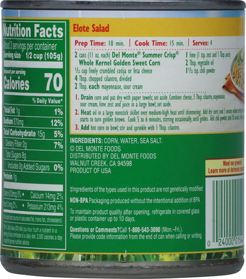 Del Monte Vegetables Summer Crisp Golden Sweet Corn 11 OZ