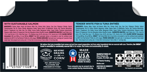 Sheba Perfect Portions Pate in Natural Juices with Sustainable Salmon/Tender White Fish & Tuna Entree Cat Food Seafood Variety Pack 24