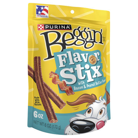 BegginÃ¢â‚¬â„¢ Flavor Stix With Bacon and Peanut Butter Flavor Dog Treats 6 OZ