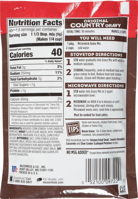 McCormick Country Original Gravy Mix 2.64 OZ