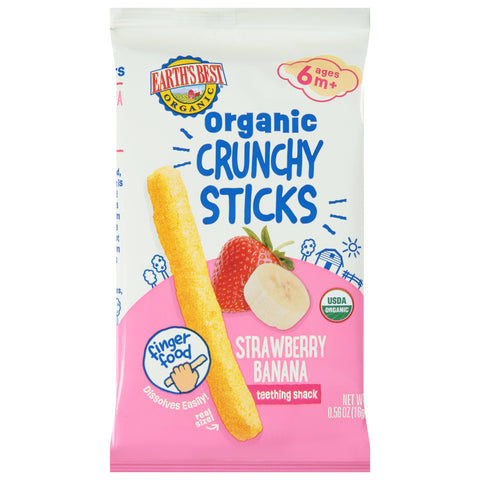Earth's Best Organic Ages 6M+ Crunchy Sticks Strawberry Banana Teething Snack 0.56 oz - 5 Pack