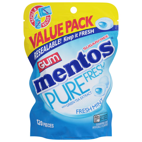 Mentos Value Pack Pure Fresh Sugar Free Fresh Mint Gum 120 ea - 120 CT 6 Pack