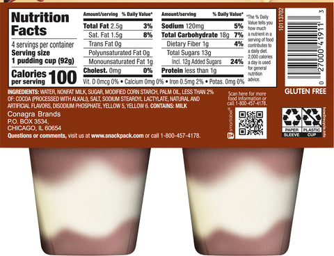 Snack Pack Pudding Chocolate Vanilla 13 OZ