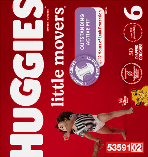 Huggies Little Movers Baby Diapers, Size 6, 50 Ct