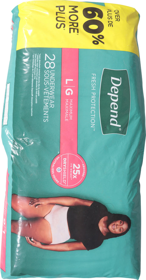 Depend Fresh Protection Maximum Underwear L 28 ea