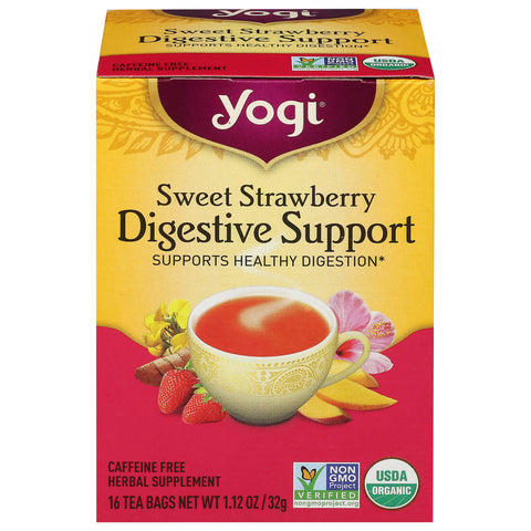 Yogi Digestive Support Sweet Strawberry Herbal Tea 16 Tea Bags - 16 CT 6 Pack