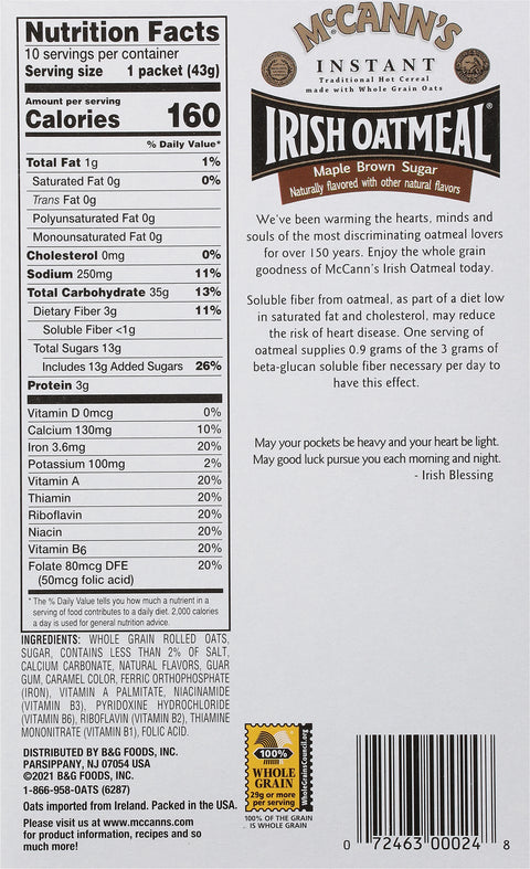McCann's Instant Irish Oatmeal Maple & Brown Sugar 15.1 OZ