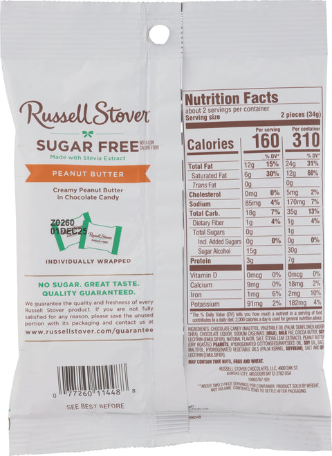 Russell Stover Sugar Free Peanut Butter Chocolate Candy 4 Each
