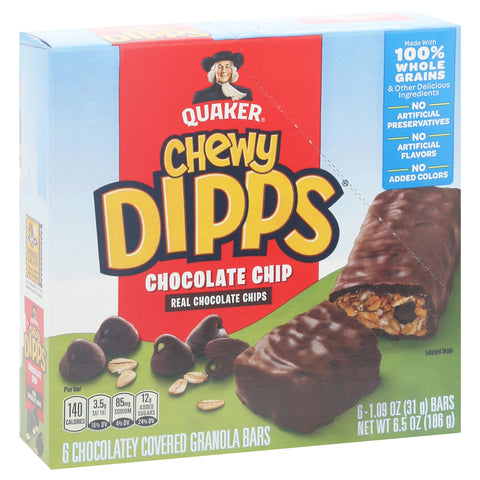Quaker Bar Granola Chewy Dipps Chocolate Chip 6.5 OZ