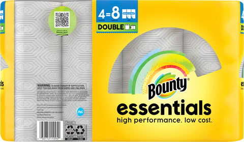 Bounty Essentials Select-A-Size Paper Towels, 4 Double Rolls, White, 108 Sheets Per Roll